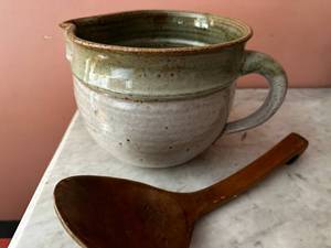 lot 130 image: Artisan Ceramic Bowl & Wooden Spoon