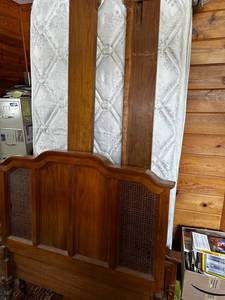 lot 140 image: Vintage Wooden Headboard with Cane Insert