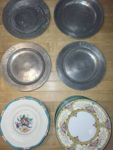 lot 379 image: Antique Ceramic & Pewter Plate Set