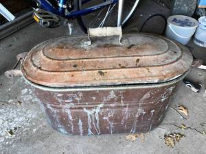 lot 413 image: Antique Metal Lidded Storage Bin