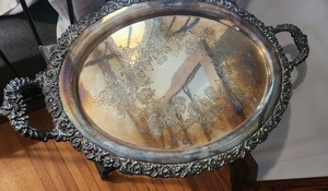 lot 9 image: Vintage Ornate Silver Serving Tray