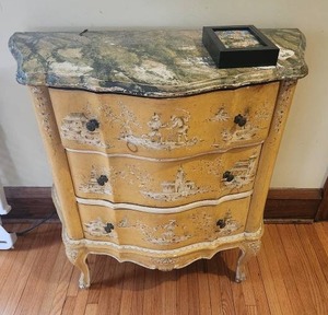 lot 16 image: Vintage Pastoral Marble Top Dresser