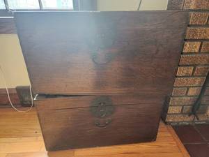 lot 24 image: Vintage Wooden Chest with Iron Accents