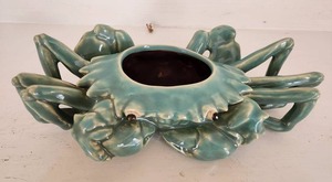 lot 76 image: Teal Ceramic Crab Planter