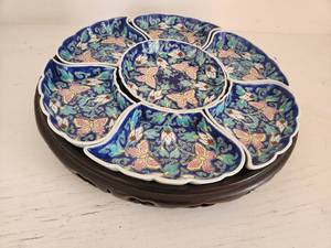 lot 85 image: Porcelain Floral Dish Set with Stand