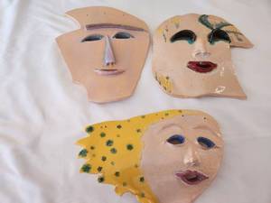lot 272 image: Handcrafted Ceramic Mask Trio