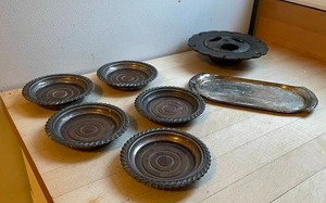 lot 30 image: Vintage Metalware Plate Set