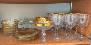 lot 44 image: Vintage Gold-Rimmed Glassware Set