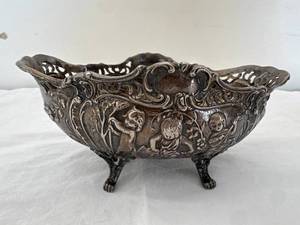 lot 4A image: Antique German Sterling Silver Ornate Cherub Bowl