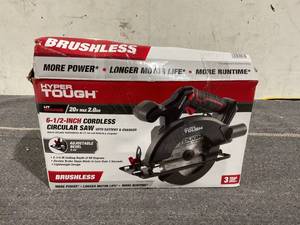 lot 135 image: Hyper Tough 20V 6.5in. Brushless Circular saw, with 2.0Ah Battery Pack and Standard Charger