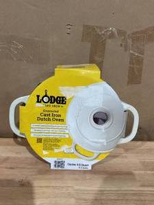 lot 359 image: Lodge Cast Iron 5.5qt Oyster White Enameled Dutch Oven