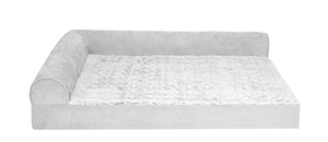 lot 247 image: FurHaven Pet Products Jumbo Embossed Faux Fur & Suede Orthopedic Deluxe L-Chaise Dog Bed