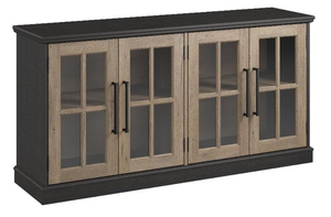 lot 259 image: Bush Furniture Westbrook 60W Sideboard Cabinet with Glass Doors in Vintage BlackRestored Tan Hickory