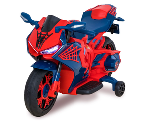 lot 371 image: Spiderman 6V Motorcycle Ride on Toy, for Kids, Ages 3, Rechargeable Battery, up to 65lbs