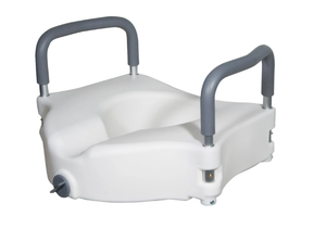 lot 492 image: Drive Medical Elevated Raised Toilet Seat with Removable Padded Arms, Fits Most Toilets