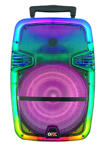 lot 513 image: QFX Wireless Bluetooth Rechargeable Portable Speaker with Party Lights, Multicolor, TMS-1560