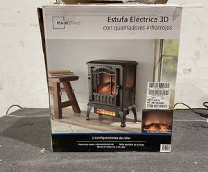 lot 152 image: Mainstays 2-Setting 3D Electric Stove Heater with Life-like Flame