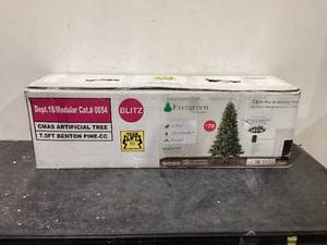 lot 646 image: Evergreen Classics 7.5ft Pre-Lit Benton Pine Artificial Christmas Tree, Color-Changing LED Lights