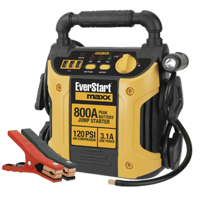 lot 179 image: EverStart 800 Peak Amp Jump Starter with 120 PSI Compressor, Pivoting LED Light, 3X USB Ports