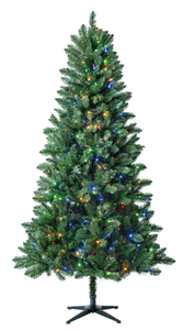 lot 585 image: 7.5 ft Pre-Lit Kennedy Fir Artificial Christmas Tree with 400 Color-Changing LED Lights and Stand, by Holiday Time