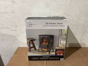 lot 339 image: Mainstays 2-Setting 3D Electric Stove Heater with Life-like Flam