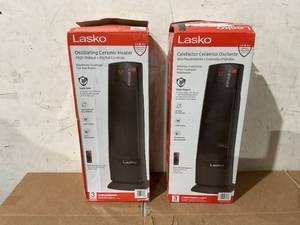 lot 465 image: LOT OF 2 Lasko 22 1500W Oscillating Ceramic Tower Space Heater with Remote