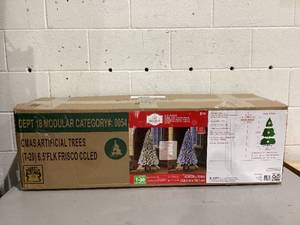 lot 602 image: 6.5ft Snow Flocked Christmas Tree, Artificial Christmas Tree with Pine Cones for Home, Party, Holiday