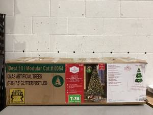 lot 581 image: Holiday Time 7.5ft Pre-Lit Glittering Frost Pine Artificial Christmas Tree, 350 LED