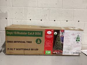 lot 591 image: 7 Pre-Lit Scottsdale Pine Artificial Christmas Tree, Clear LED Lights with Quick Set, by Holiday Time