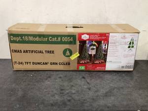 lot 671 image: 7ft Pre-Lit Duncan Fir Quick Set Artificial Christmas Tree with 350 Color-Changing LED Lights and Stand, by Holiday Time