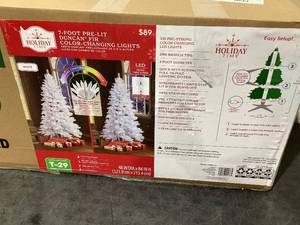 lot 674 image: 7ft Pre-Lit Duncan Fir Quick Set Artificial Christmas Tree with 350 Color-Changing LED Lights and Stand, by Holiday Time