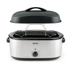 lot 98 image: Aroma 22Qt. Electric Roaster Oven with High Dome Lid, 8X Bonded Granite Enamel