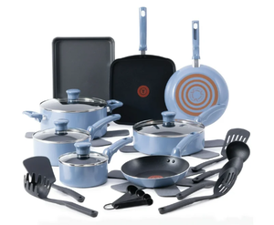 lot 354 image: T-fal Kitchen Solutions, 22 PCS Non-Stick Pots and Pans Cookware Set, Ocean Blue
