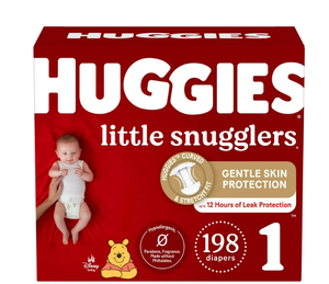 lot 437 image: Huggies Little Snugglers Baby Diapers, Size 1 (8-14 lbs), 198 Ct