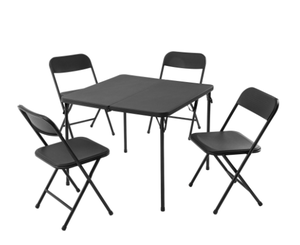 lot 618 image: Mainstays 5 Piece Resin Card Folding Table and Four Folding Chairs Set, Black