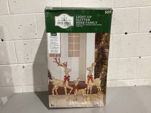 lot 707 image: Best Choice Products 3-Piece Lighted Christmas Deer Set Outdoor Yard Decoration w 360 LED Lights, Stakes - Gold