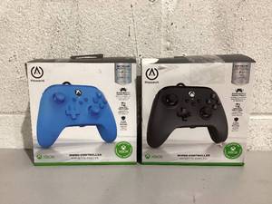lot 710 image: LOT OF 2 PowerA Wired Controller for Xbox Series XS - Black AND Blue