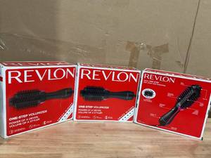 lot 453 image: LOT OF 3 Revlon One-Step Hot Air Brush & Hair Dryer for Volume, Black