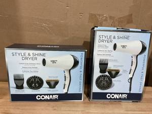 lot 459 image: LOT OF 2 Conair Style & Shine Thermal Tourmaline & Ceramic Hair Dryer, Ionic, 1875 Watts, White