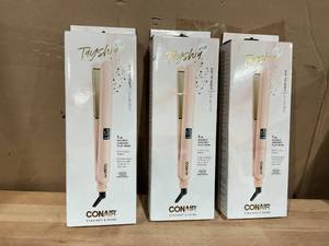 lot 462 image: LOT OF 3 Tayshia by Conair Double Ceramic 1 Flat Iron Hair Straightener Peach