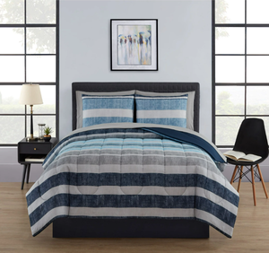 lot 194 image: 7PCS Queen Size Mainstays Reversible Bed in a Bag Comforter Set with Sheets