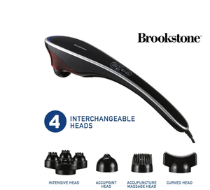 lot 717 image: Brookstone Handheld Percussion Body Massager, 4 Vibration Modes, 5 Interchangeable Heads, Black