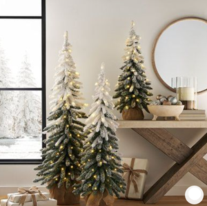 lot 688 image: 3PCS Members Mark Warm White LED Pre-Lit Frosted Topiaries