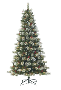 lot 690 image: 7.5ft Pre-Lit Flocked Clyburn Pine Artificial Christmas Tree with 350 Warm White LED Lights and Stand, by Holiday Time
