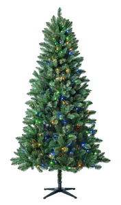 lot 704 image: 7.5 ft Pre-Lit Kennedy Fir Artificial Christmas Tree with 400 Color-Changing LED Lights and Stand, by Holiday Time