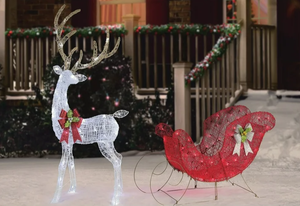 lot 727 image: 55 Light-Up LED Red Sleigh with Deer by Holiday Time