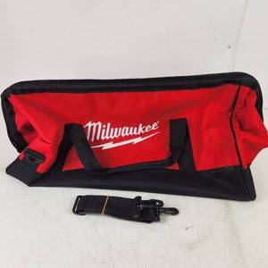 lot 01 image: Large Milwaukee Canvas Bag Handles And Shoulder Strap RedBlack Excellent Condition Some Dirt On Bag