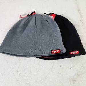 lot 4 image: Lot Of Two New Milwaukee Knit Hats Beanies 1 Black 1 Gray Fleece Lined