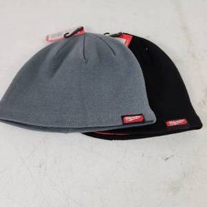 lot 7 image: Lot Of Two New Milwaukee Knit Hats Beanies 1 Black 1 Gray Fleece Lined