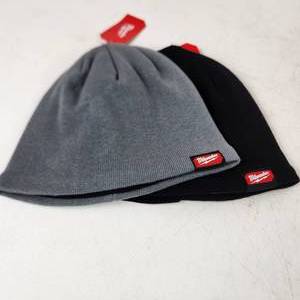 lot 8 image: Lot Of Two New Milwaukee Knit Hats Beanies 1 Black 1 Gray Fleece Lined